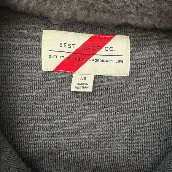 Best Made Co. Wool Sherpa Zip Up Fleece with Leather Pulls, Men’s XS, Dark Grey. - Picture 6 of 6